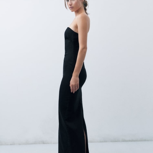 ZARA STRAPLESS FITTED DENIM DRESS FRAYED BLack  Sz L, XL XXL  BNWT - Picture 4 of 12